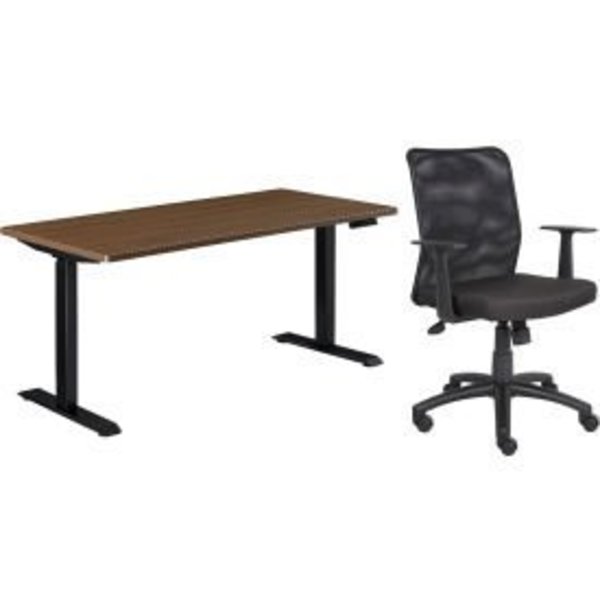 Global Equipment Interion    Height Adjustable Table with Chair Bundle - 60"W x 30"D, Walnut W/ Black Base 695780WN-B